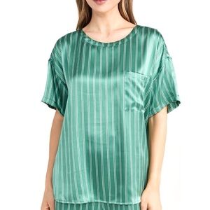 NEW LUNYA GREEN STRIPED WASHABLE SILK T-SHIRT
